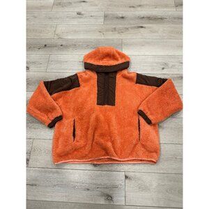 Win Win Womens Size Medium Orange Brown Sherpa Hooded Pullover